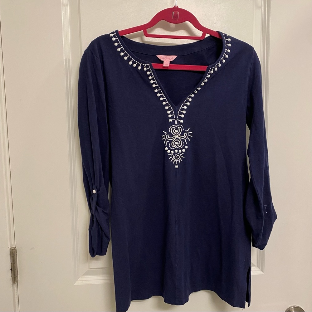 Lilly Pulitzer Size Medium Navy Top 100% Cotton